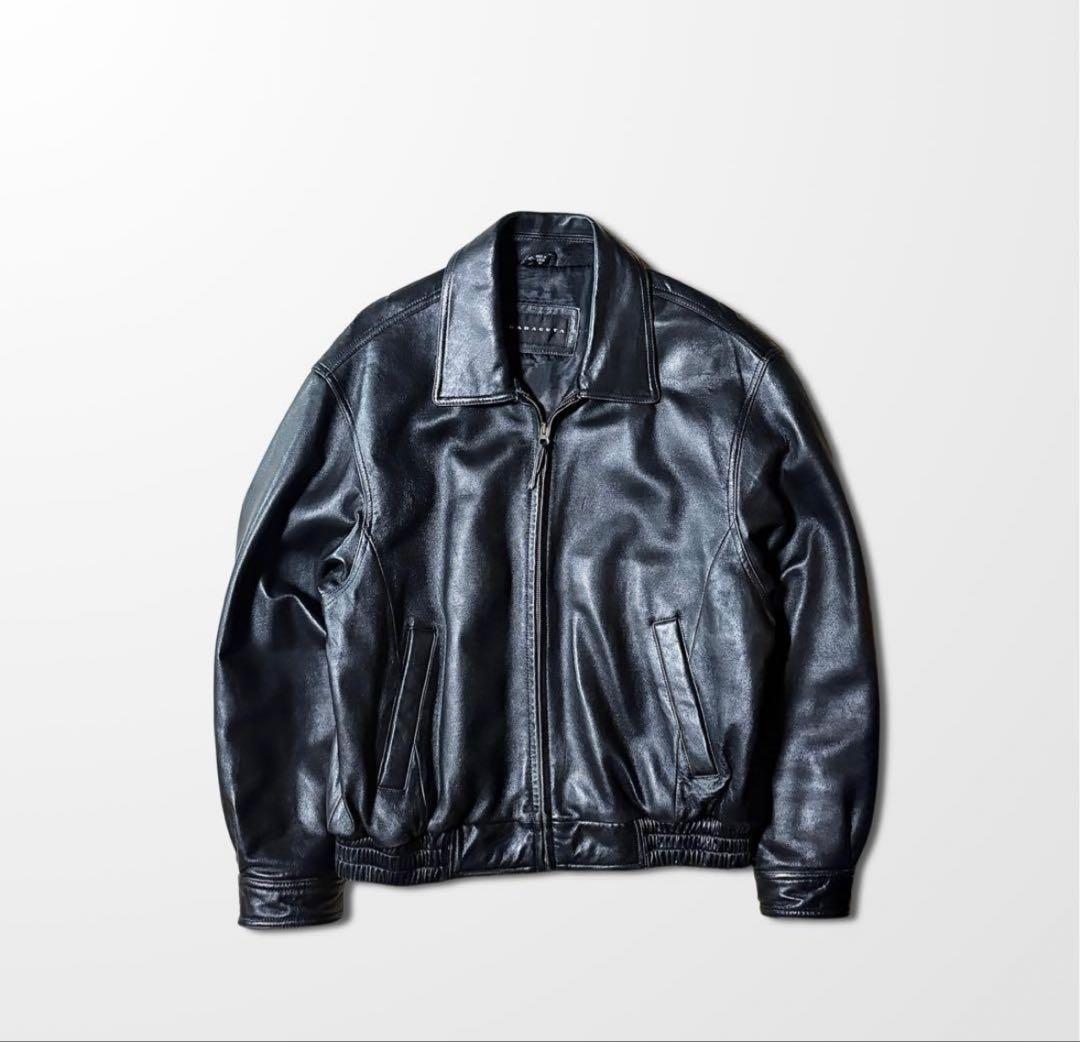 ラムレザー　レザージャケット　ブラック もちもち　XL ジップ　短丈　古着　黒革