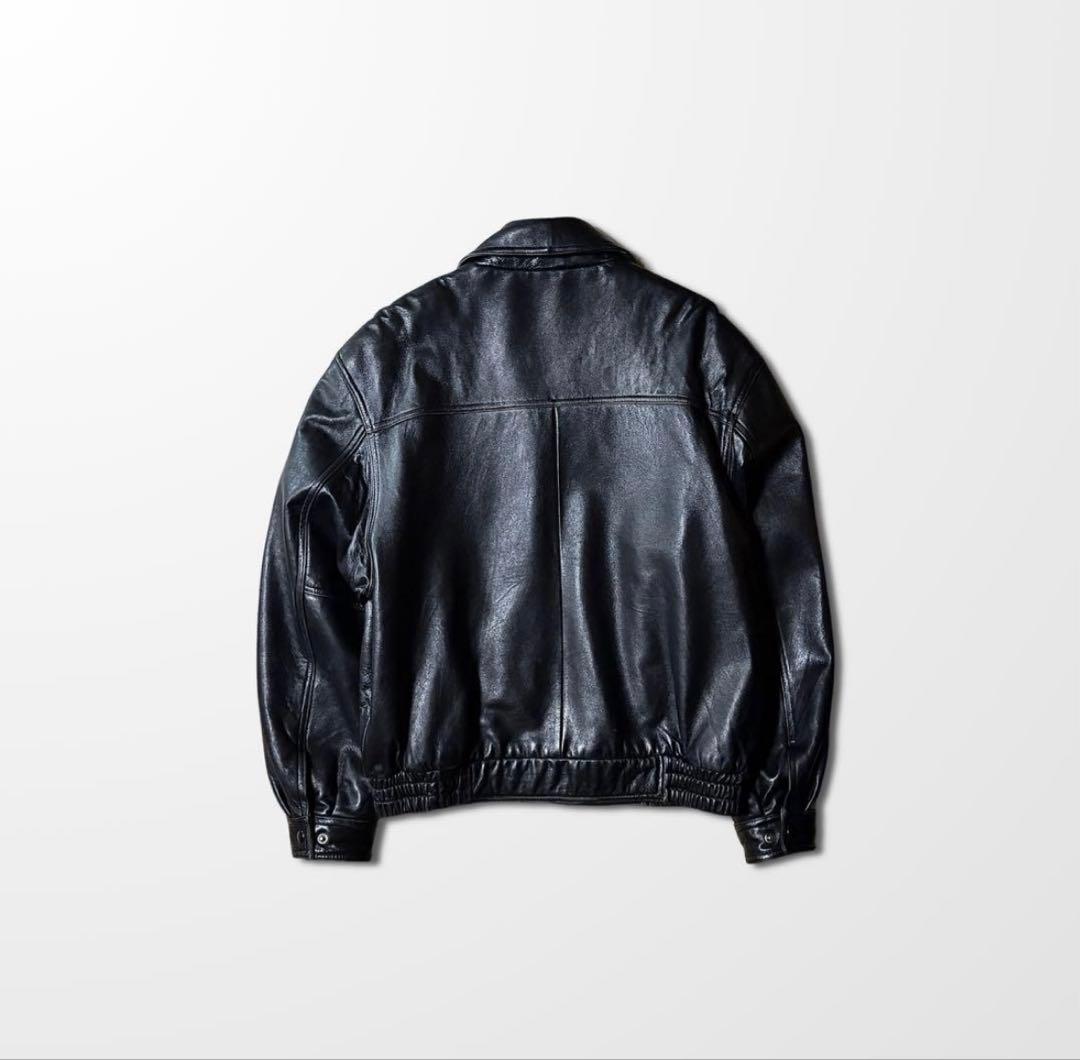 ラムレザー　レザージャケット　ブラック もちもち　XL ジップ　短丈　古着　黒革