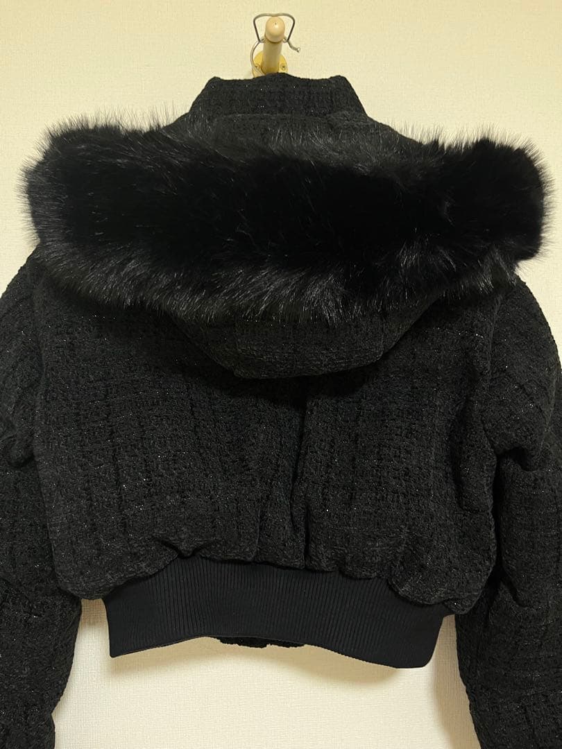 Randy アシンメトリーバックルツイードパデットジャケット ブラック