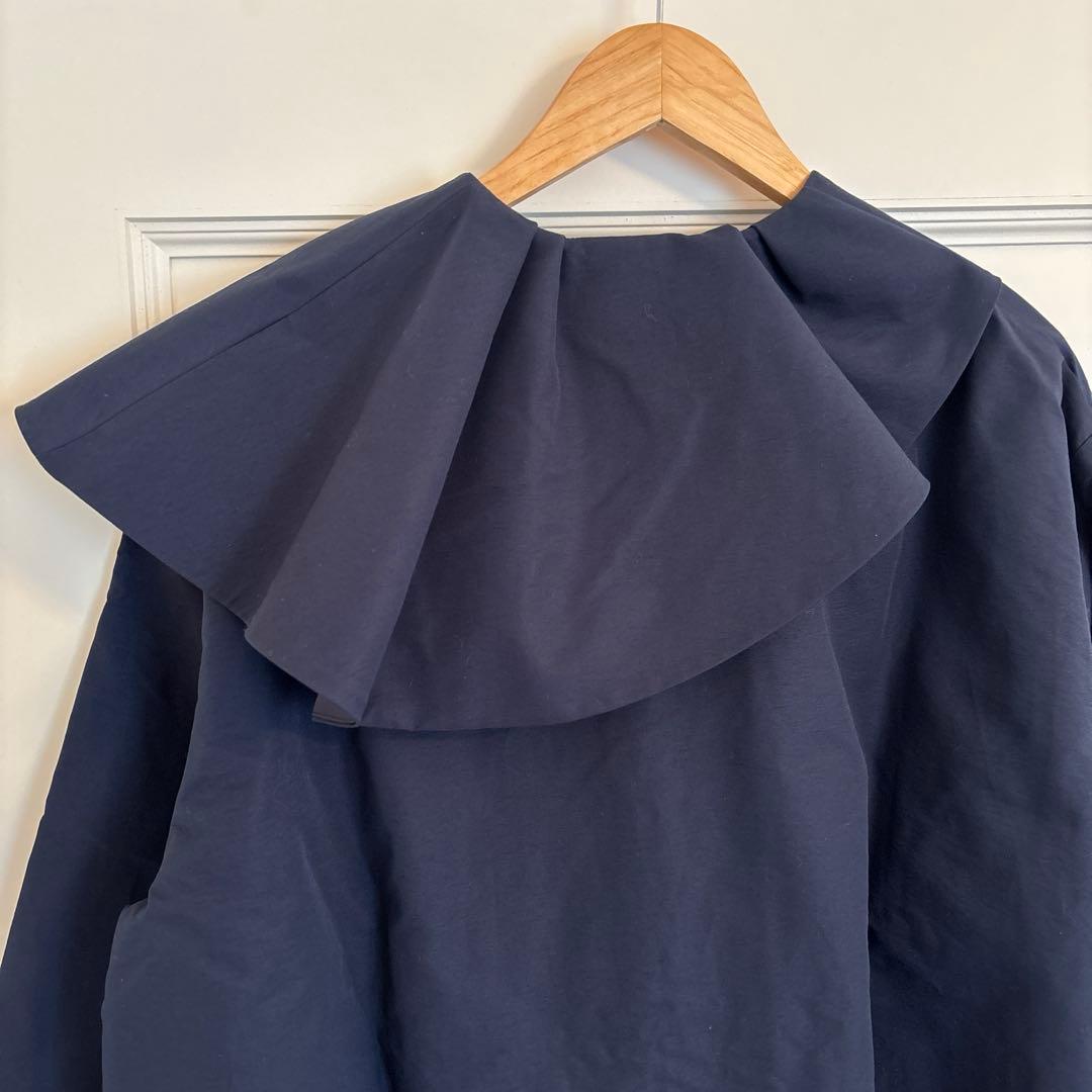 【未使用品】yori ツイルサイドフレアコート 36ネイビー