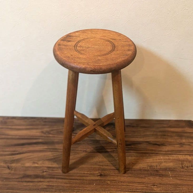 【アンティーク】木製　丸スツール　丸椅子　フラワーベース　レトロ
