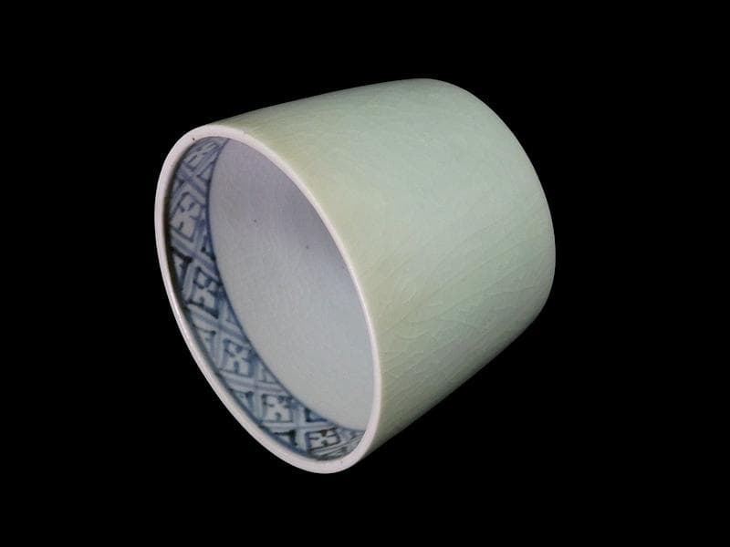 古伊万里　青磁　大振蕎麦猪口　江戸期　AS-fbvm