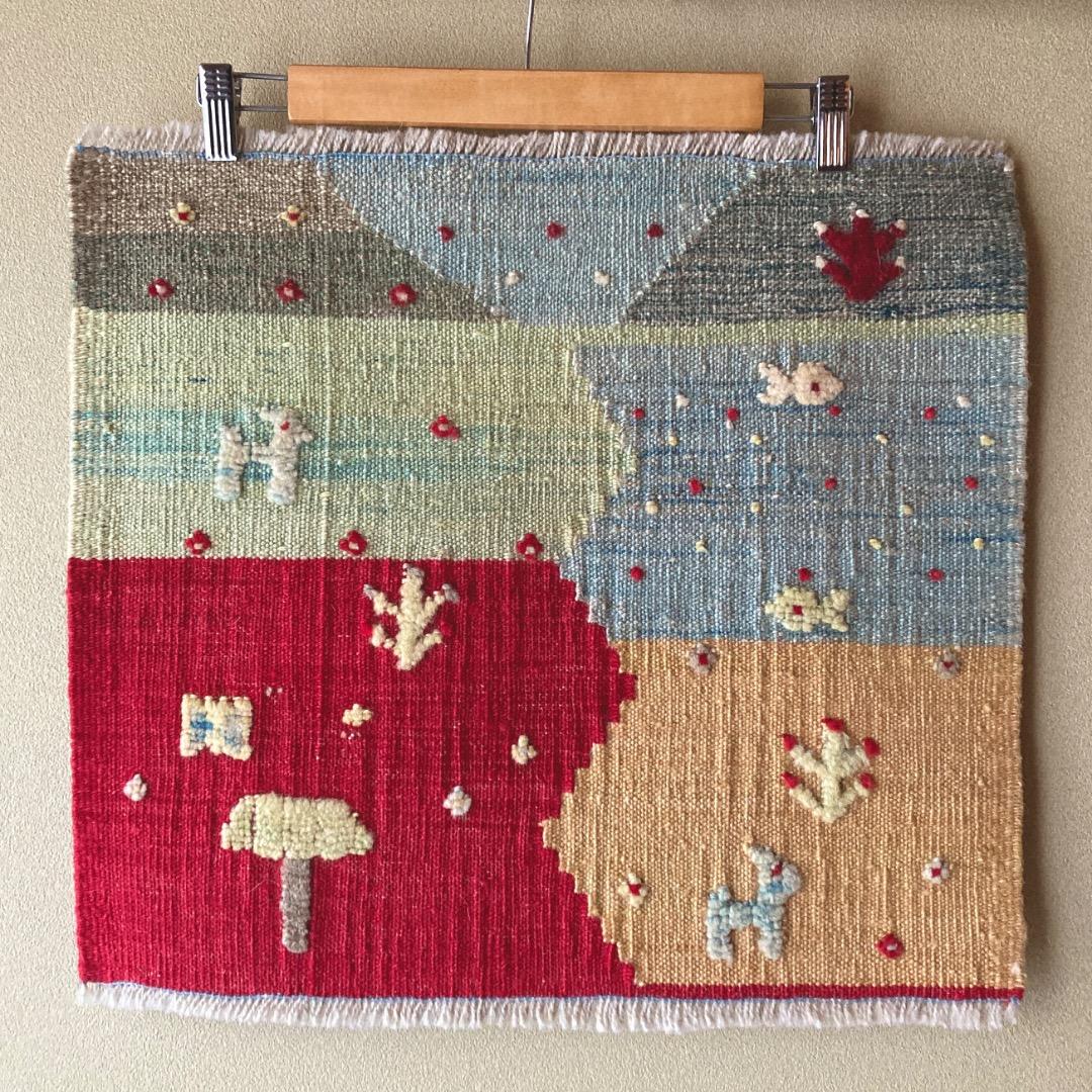 風景のキリム イラン ギャッベ カシュガイ族 動物 魚 遊牧民