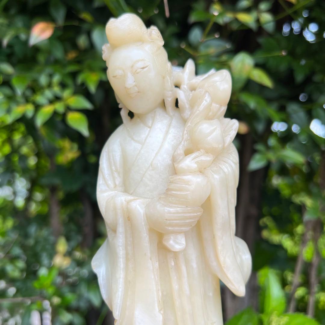 【貴重】芙蓉石西王母置物　23cm！王母娘娘　白寿山石　工芸品