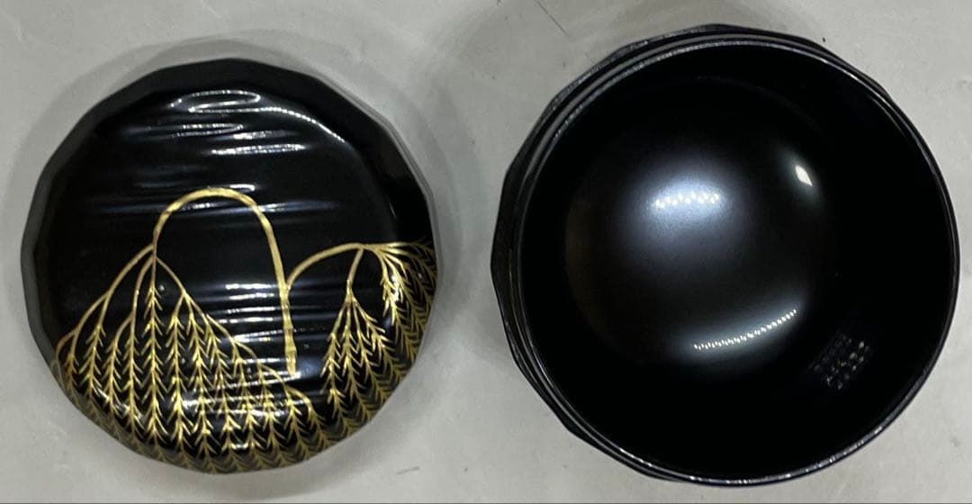 吉田一峰　認得斎好写　折撓柳蒔絵棗　四方桟共箱 　栞　T74