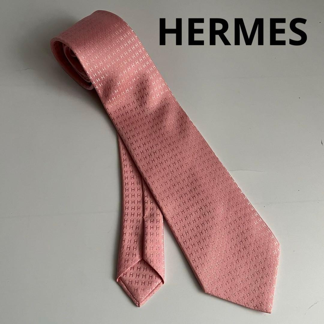 ✨未使用級✨　HERMES エルメス　ネクタイ　　H柄　薄ピンク