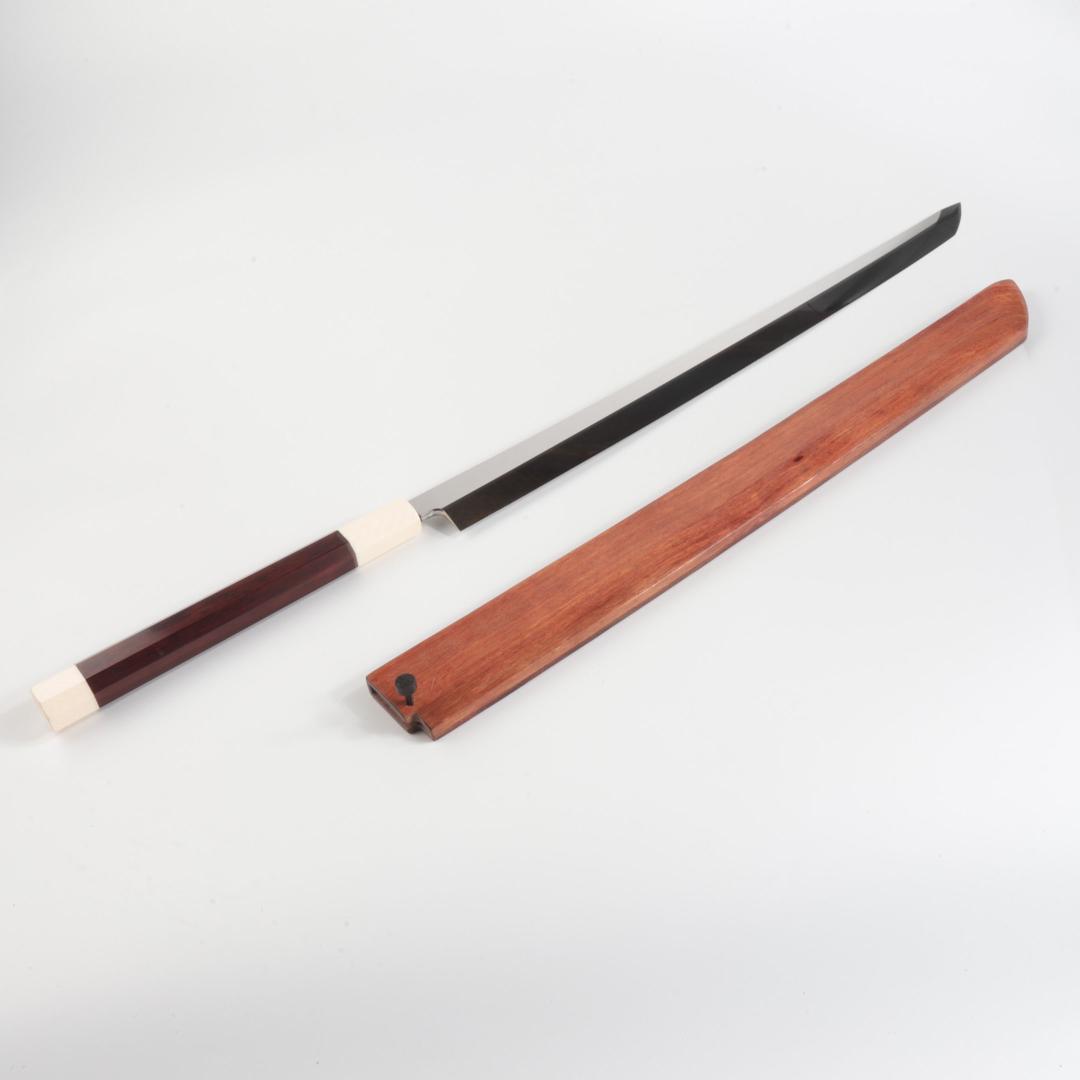 梵静刃物マグロ包丁刃渡700mm鏡面仕上げ 刺身包丁反りスネークウッド柄 鞘付き