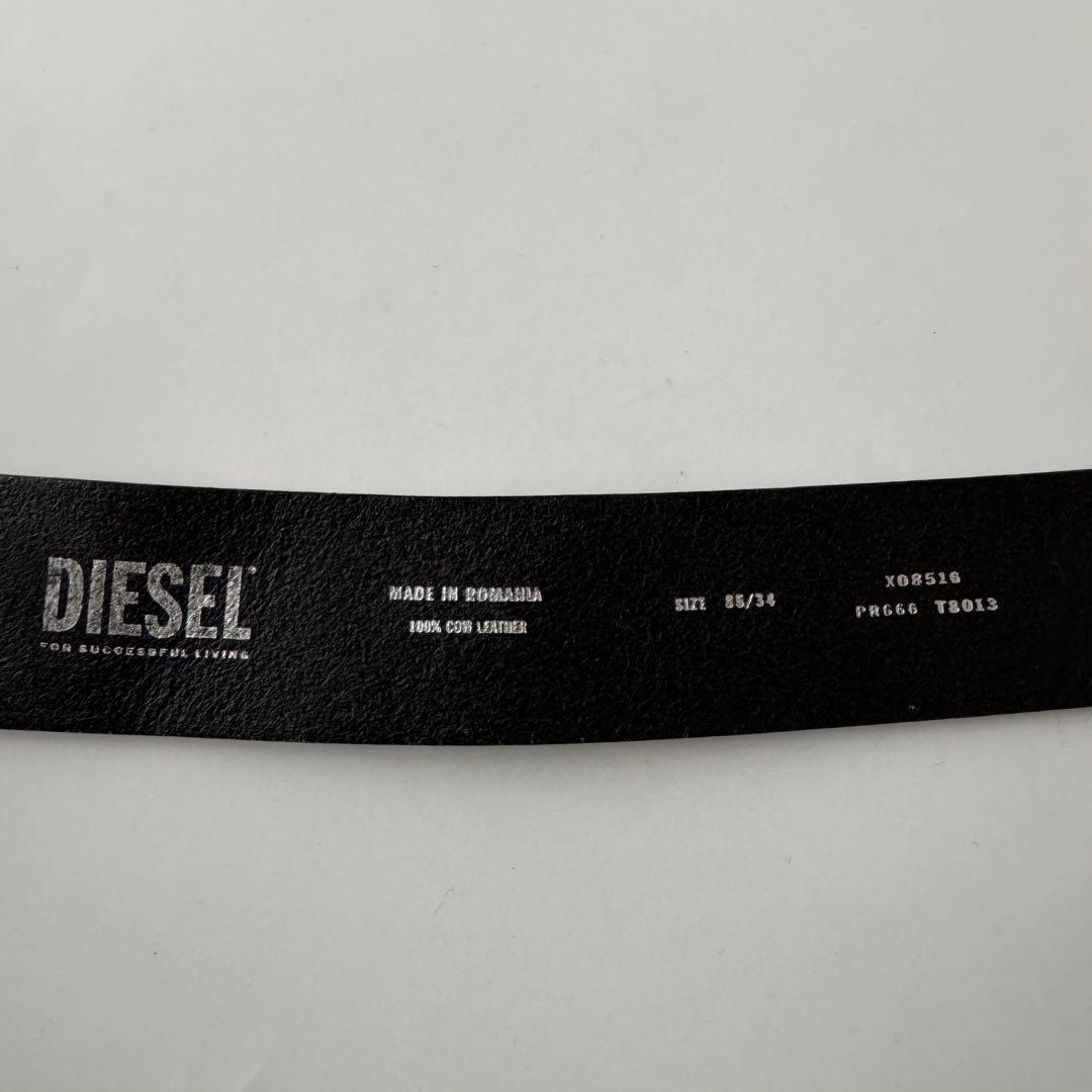 DIESEL レザー　べルト ブラック ロゴ シルバーバックル
