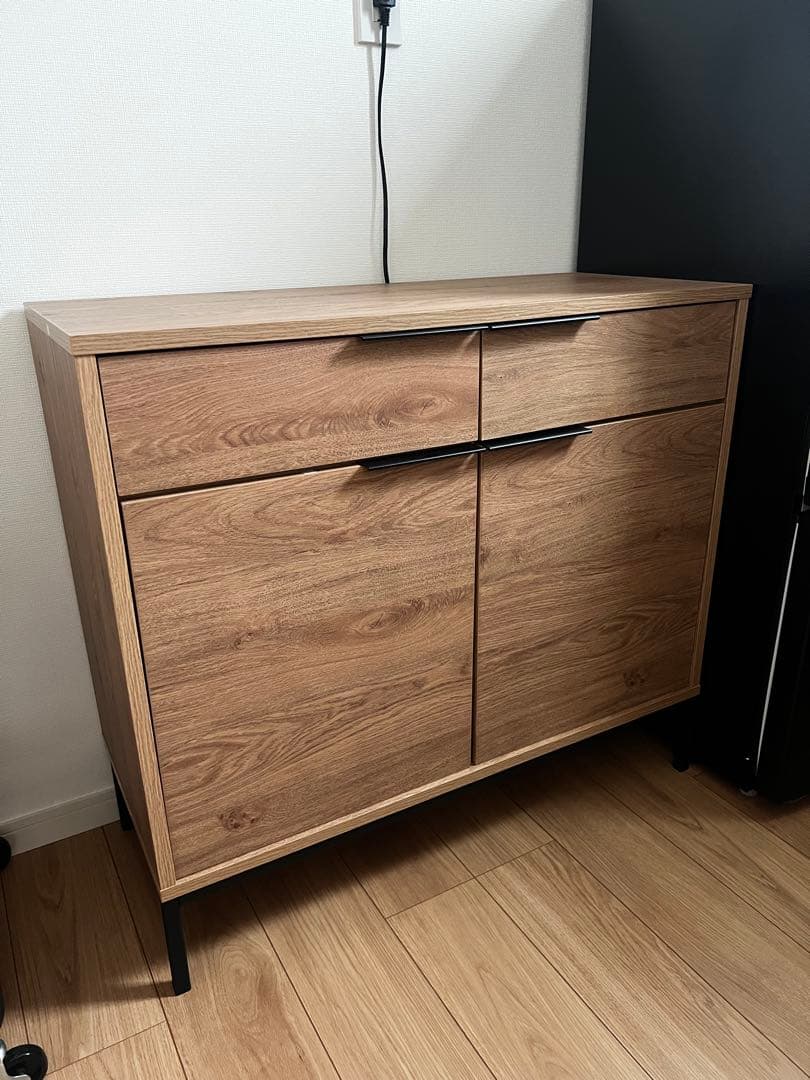 木目調キャビネット 3引き出し付き