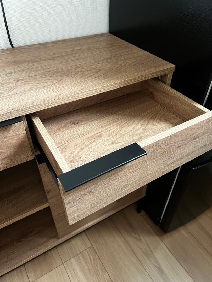 木目調キャビネット 3引き出し付き