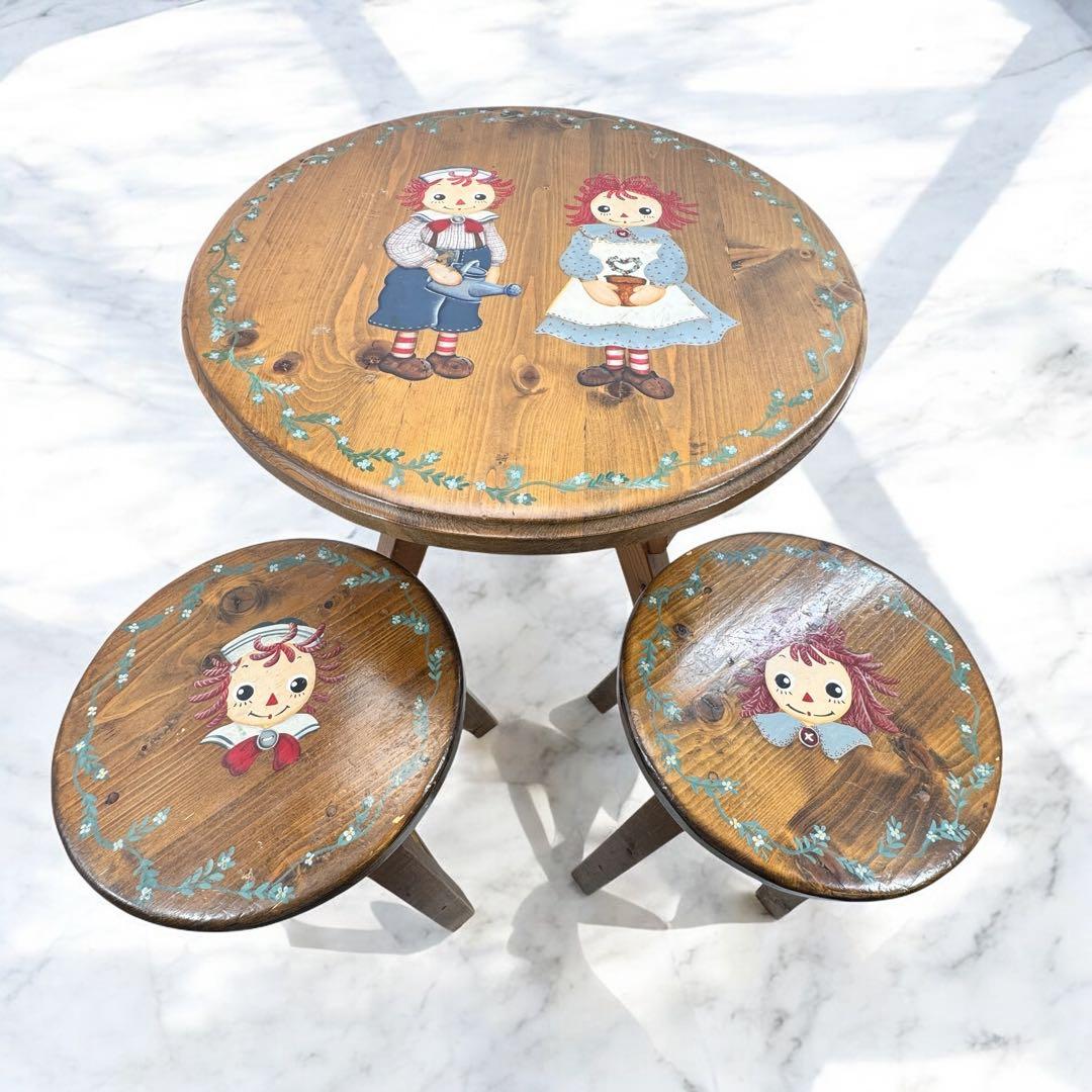 ラガディ アン&アンディ トールペイント 木製 テーブル&スツール２脚 セット