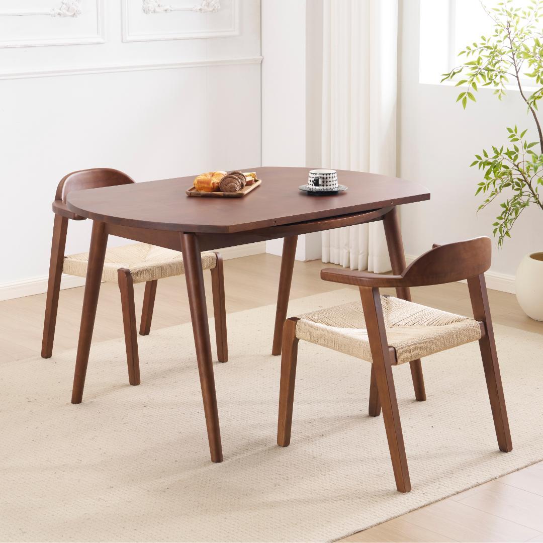 【3点セット】伸長式ダイニングテーブル1点×チェア2脚　多機能　BROWN