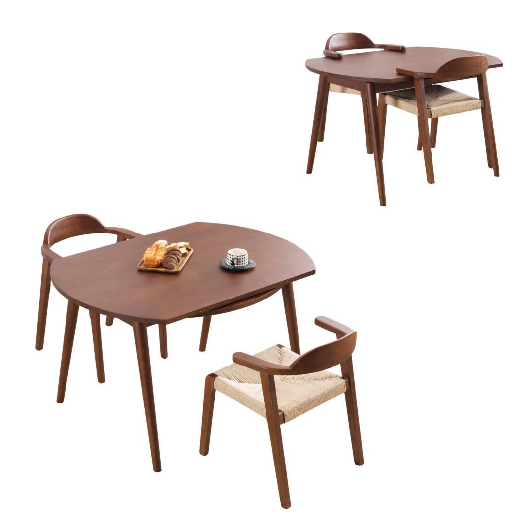 【3点セット】伸長式ダイニングテーブル1点×チェア2脚　多機能　BROWN