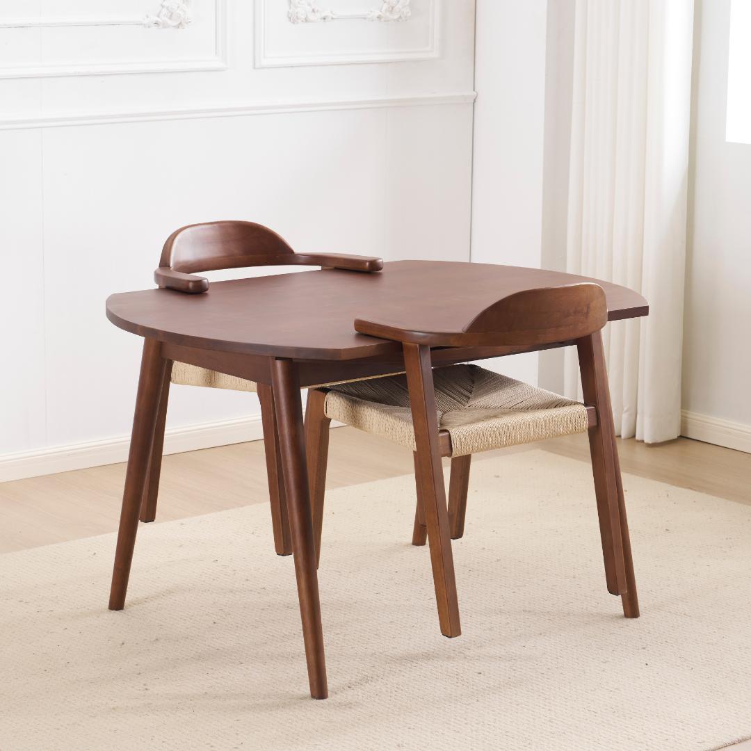 【3点セット】伸長式ダイニングテーブル1点×チェア2脚　多機能　BROWN