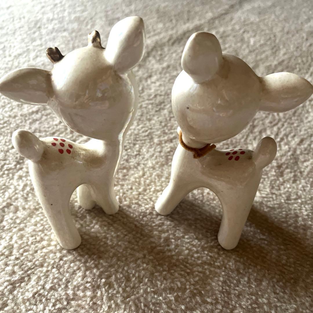昭和レトロ バンビ 鹿 陶器 1960年代ホワイトパールセラミック陶器