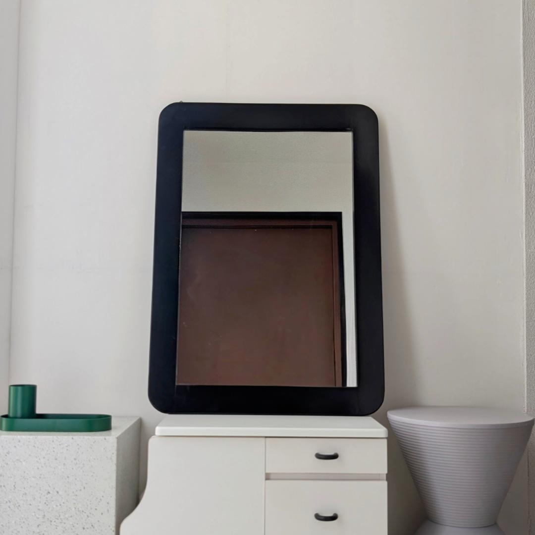 角丸フレーム ブラック ウォールミラー 立て掛け鏡 ビンテージ スペースエイジ