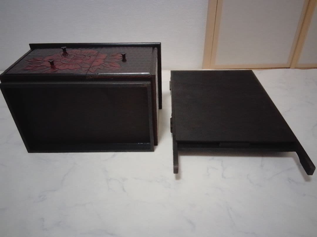 鎌倉彫 鏡台 三面鏡 木製 牡丹 アンティーク 昭和レトロ 和風 ドレッサー