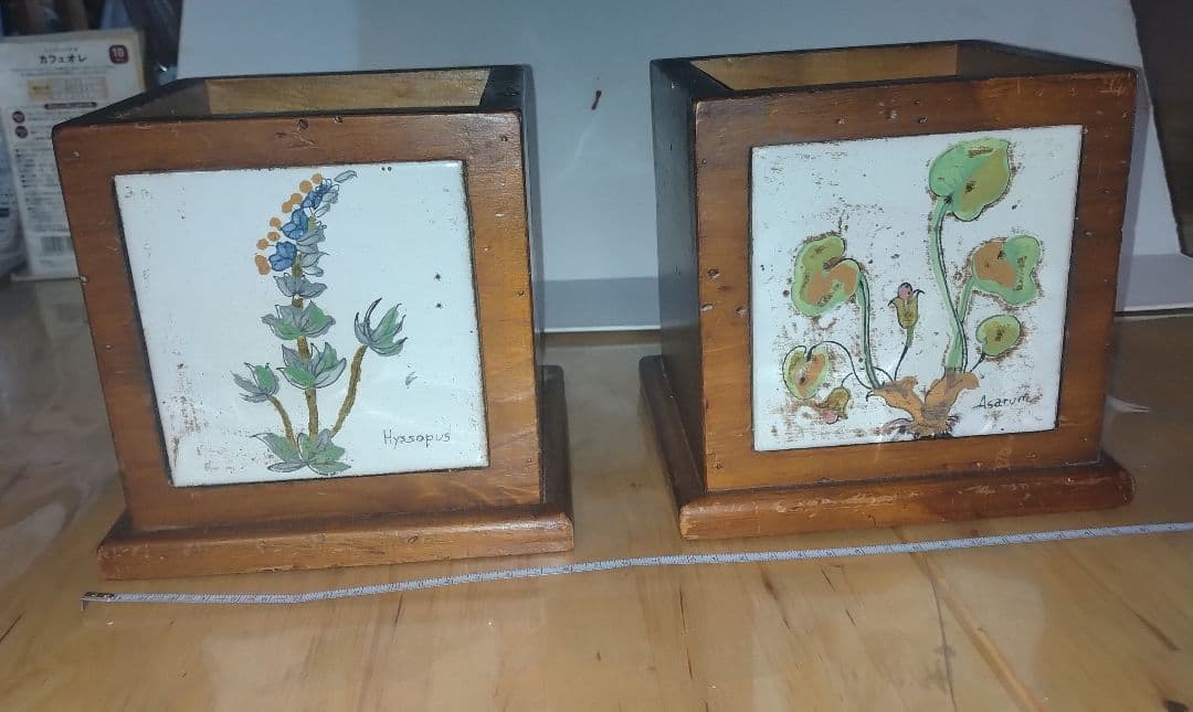 花柄デザイン 木製小物入れ 2個セット