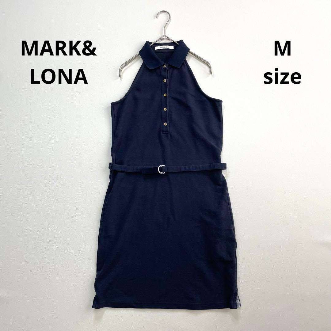 6167◆マークアンドロナ　ノースリーブワンピース　ベルト付き　ゴールド