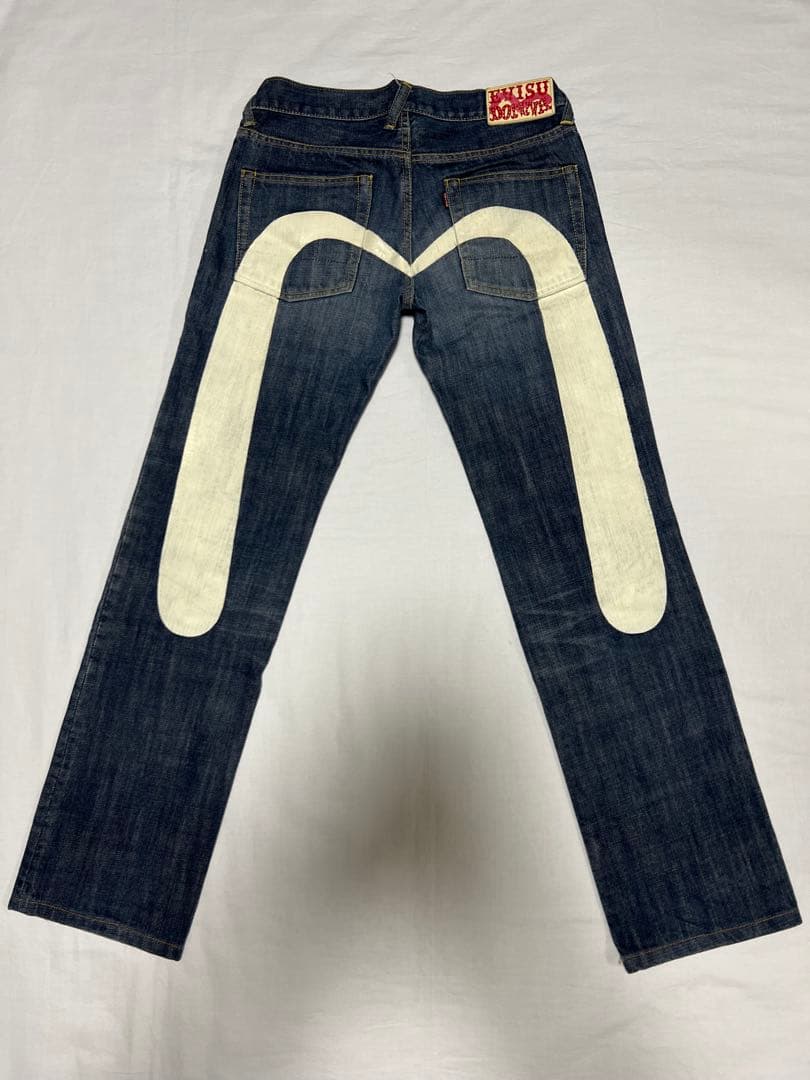 EVISU DONNA 27サイズ　白大黒　ビックカモメ　色落ち加工　ジッパー