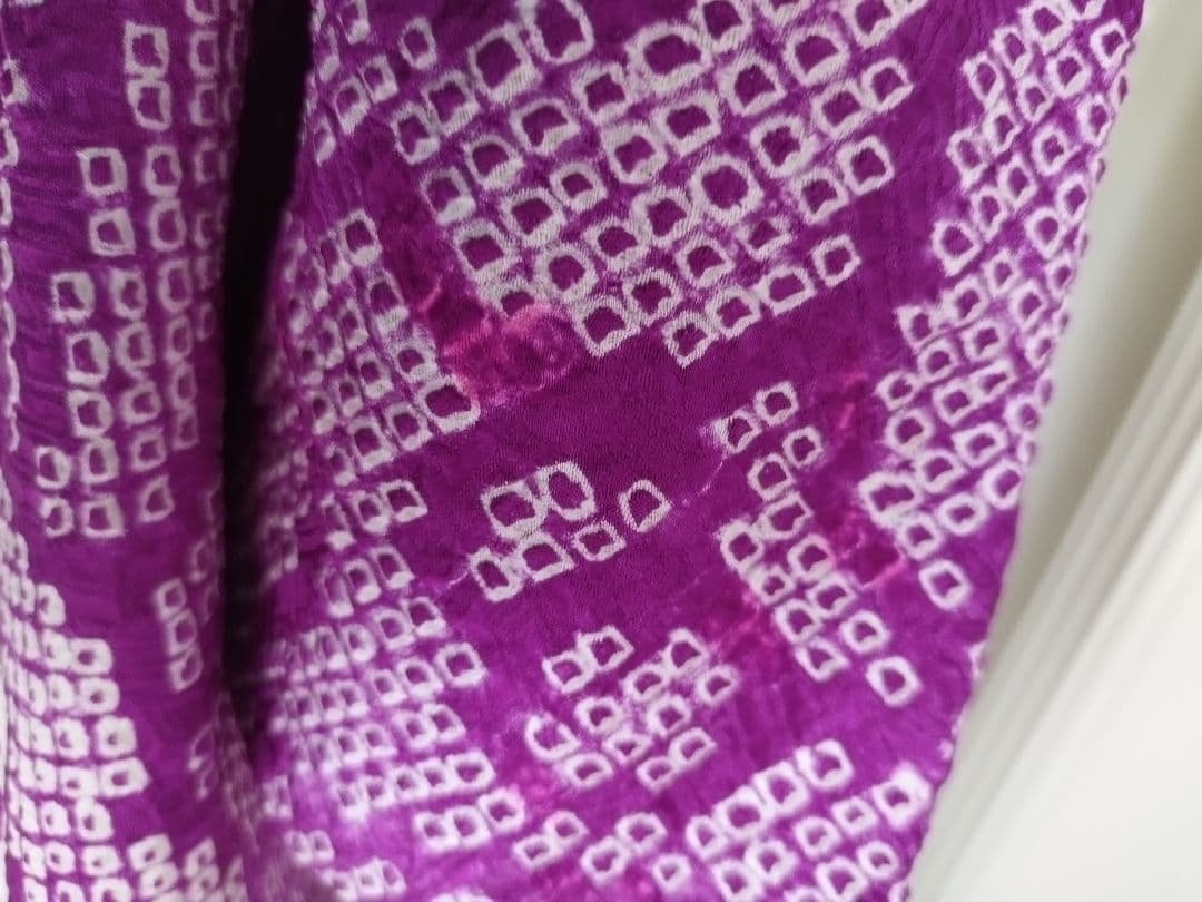 正絹　絞り紫の着物と金の袋帯セット　七五三