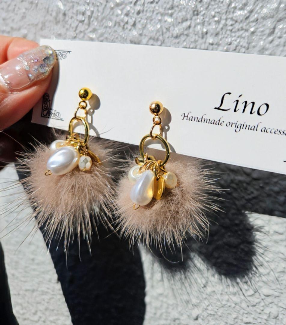ミンクファーピアス パールピアス ファーピアス
