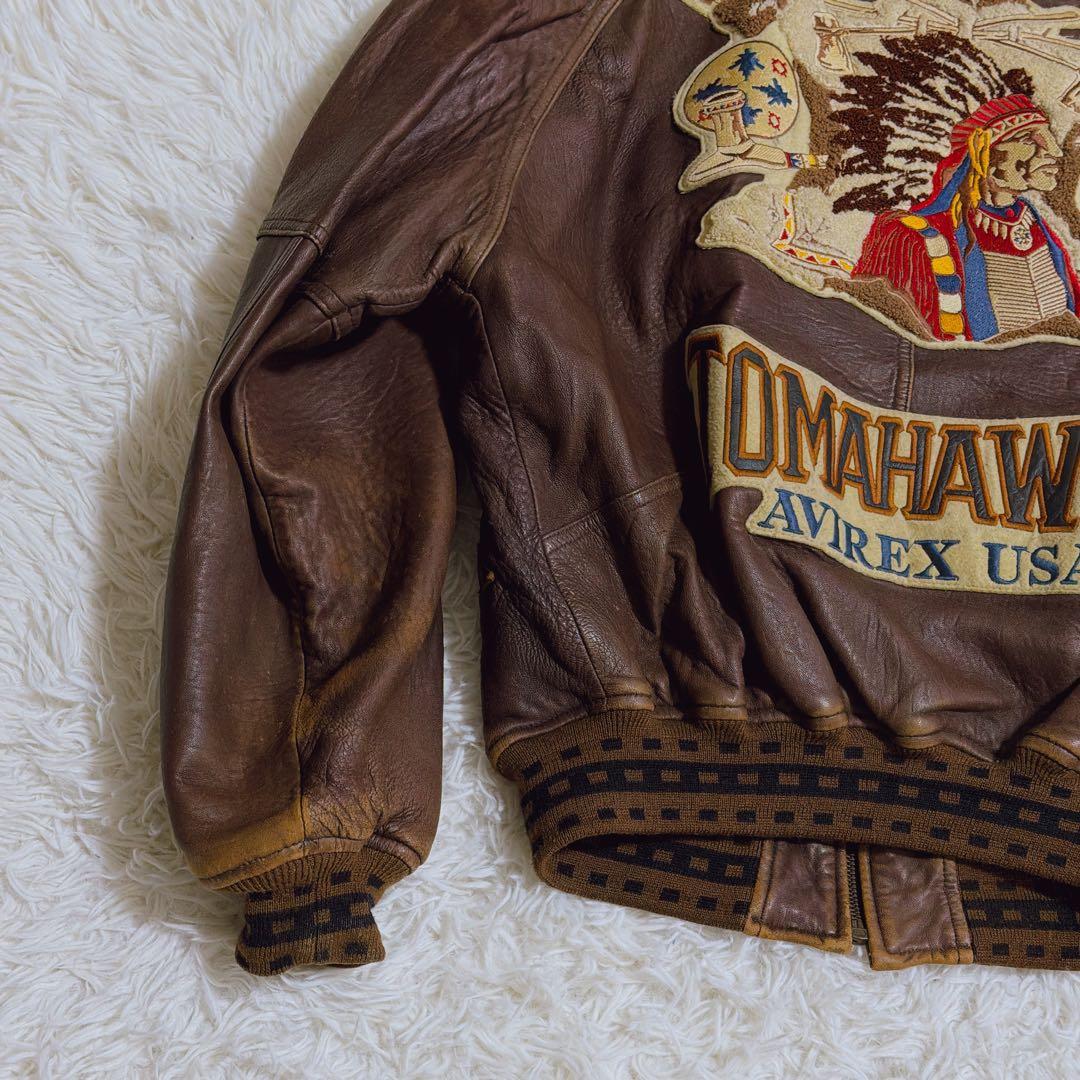 旧タグ ヴィンテージ AVIREX レザースタジャン トマホークス Lサイズ