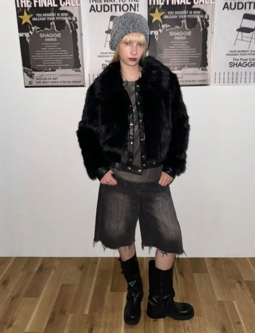 SHAGGIE ブラック ファーブルゾン/コート