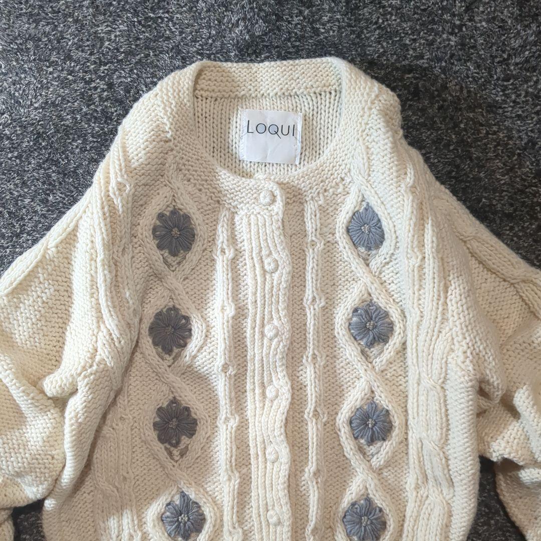 【LOQUI】SLOBE別注 フラワー刺繍ニットカーディガン　アイボリー