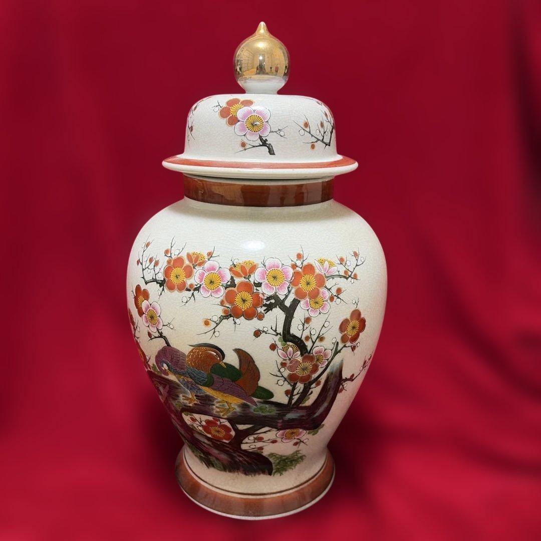 希少品骨董薩摩焼 壺 沈香壺 花瓶 金彩 芸術品 壺花瓶 蓋付き高さ410mm