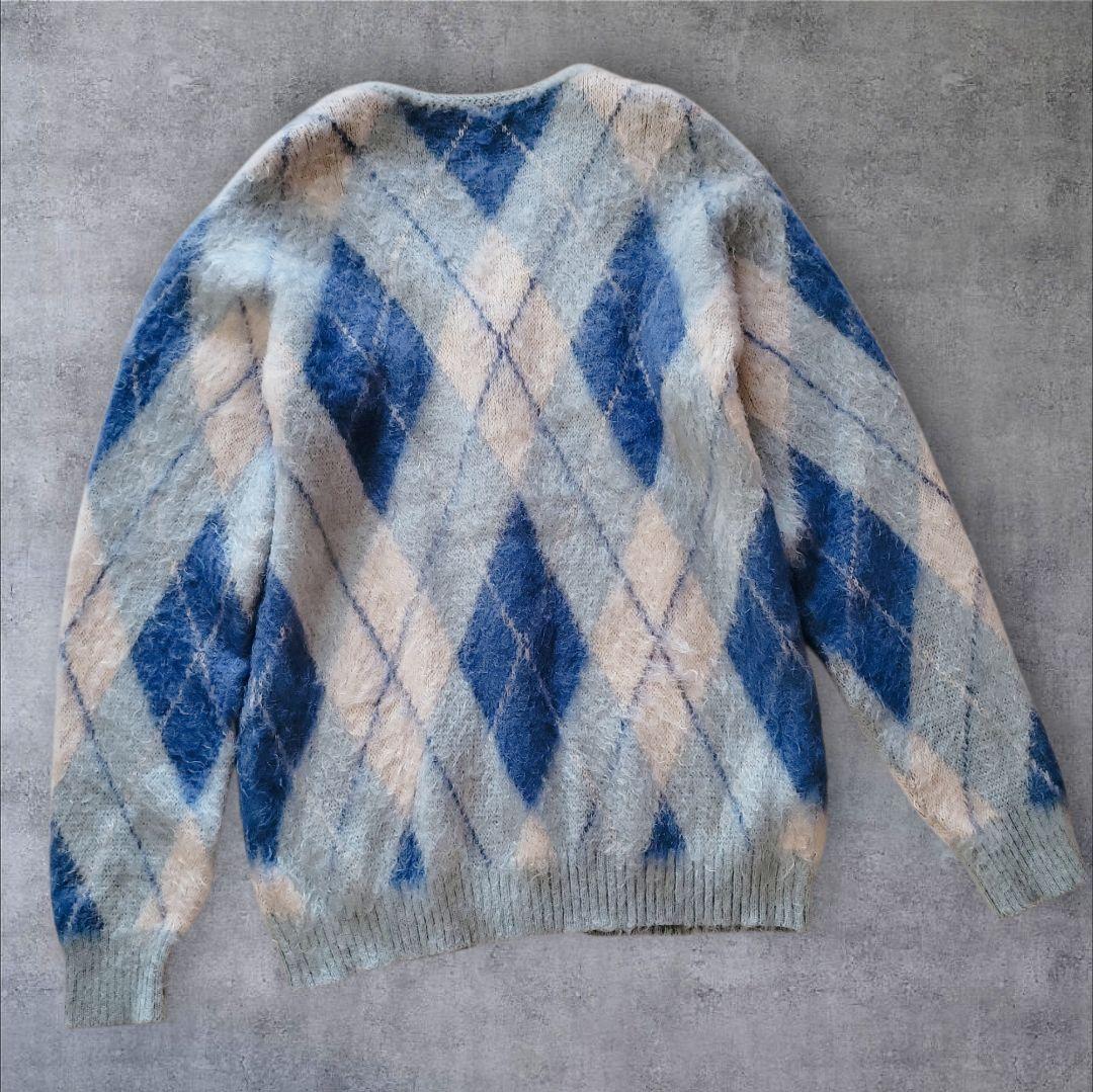 Needlesニードルスアーガイル柄モヘヤ混カーディガンSブルー