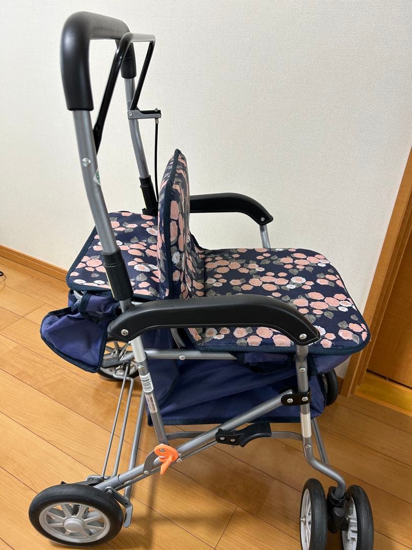 花柄 ネイビー シルバーカー 折りたたみ式