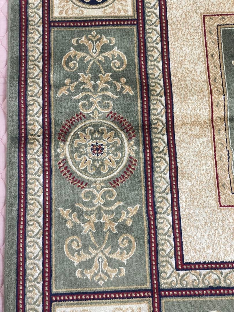 希少 ヴィンテージ♦️高級 ゼラビ ラグ♦️ビスコース100%♦️絹♦️グリーン♦️送料込