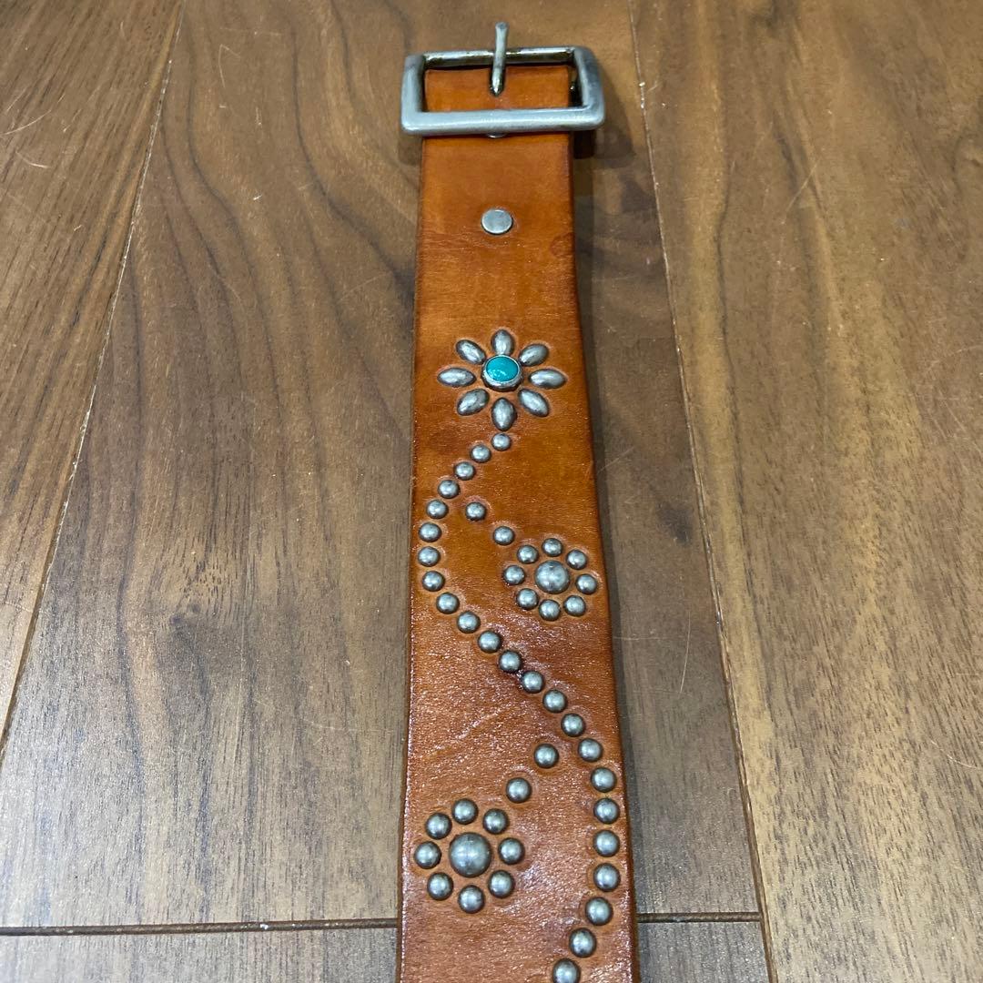 HTC フラワーターコイズ シルバースタッズ ブラウン レザー 34inch