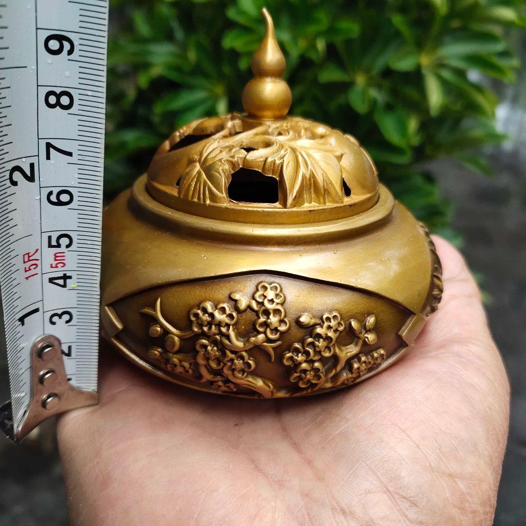 銅 細工 四季花瓢簞蓋香炉 銅製 茶道具 香道具 工芸品 美術品 置物