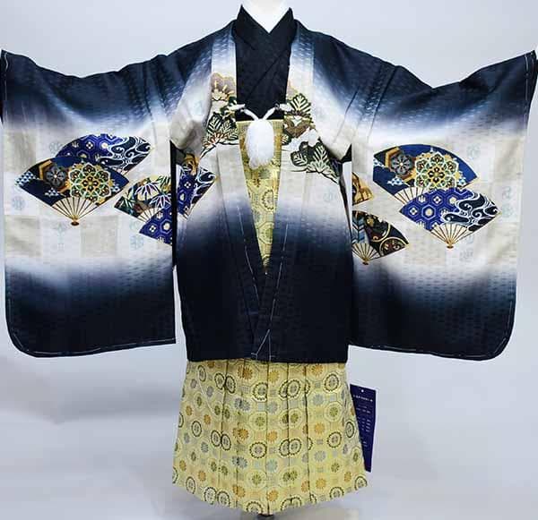 七五三 五歳 男児 羽織袴フルセット 黒地 鷹 紋袴 袴変更可能 NO35815