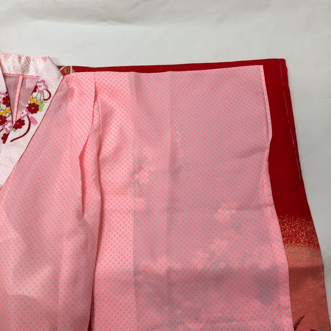 七五三　女児三つ身　3歳～5歳　赤　絞り　正絹　長襦袢付き　u-140