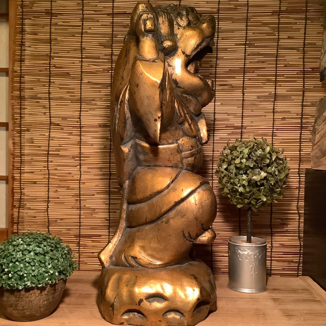 明治・伊勢大黒舞「獅子被大黒天」伊勢神宮・獅子頭・祝事・財福・特大金彩木彫・奉納