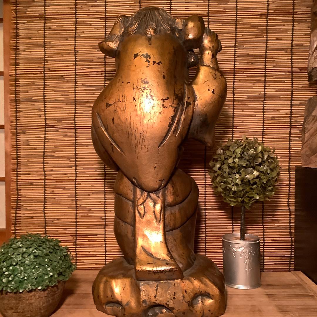 明治・伊勢大黒舞「獅子被大黒天」伊勢神宮・獅子頭・祝事・財福・特大金彩木彫・奉納