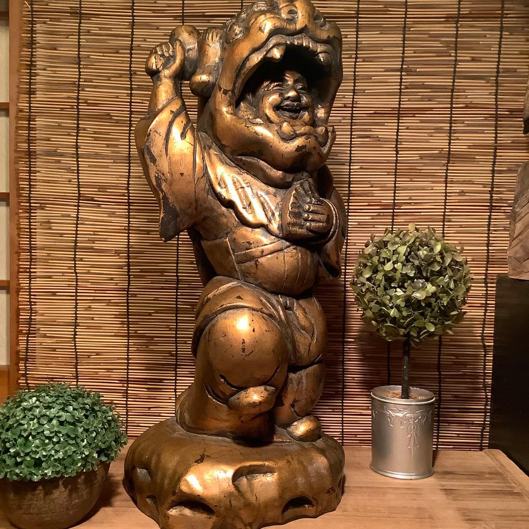 明治・伊勢大黒舞「獅子被大黒天」伊勢神宮・獅子頭・祝事・財福・特大金彩木彫・奉納