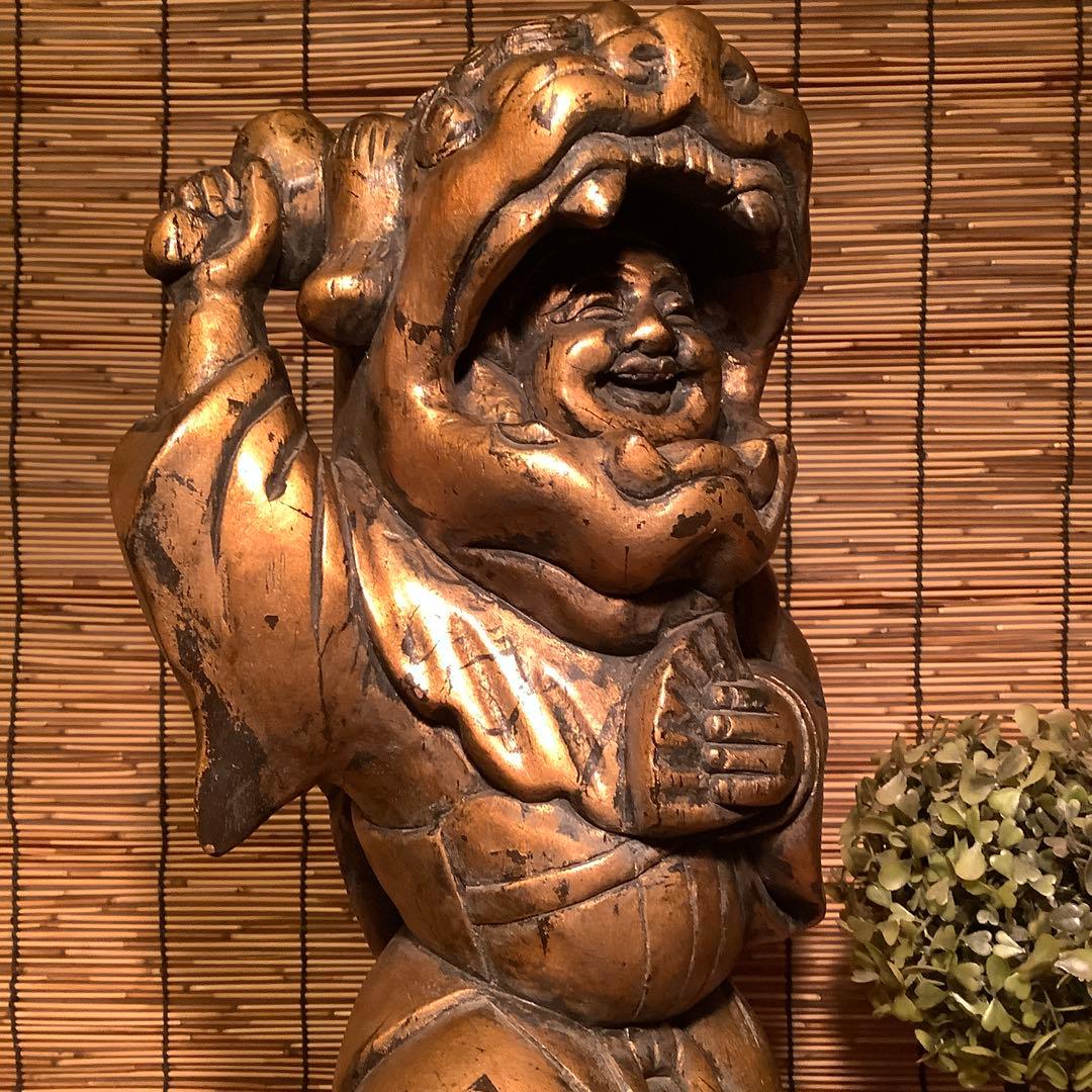 明治・伊勢大黒舞「獅子被大黒天」伊勢神宮・獅子頭・祝事・財福・特大金彩木彫・奉納