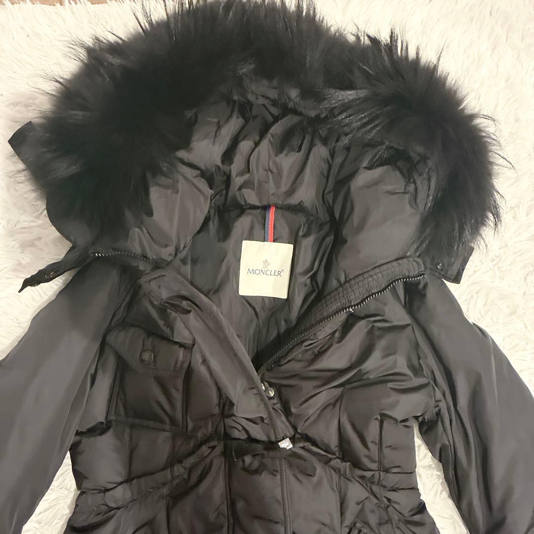 MONCLER ロング ダウンコート ファランジェール ブラックファー Aライン