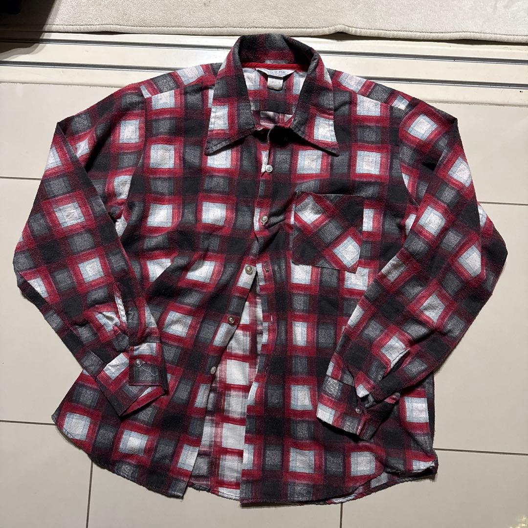 70's Prest Rite プリントネルシャツ Vintage LARGE