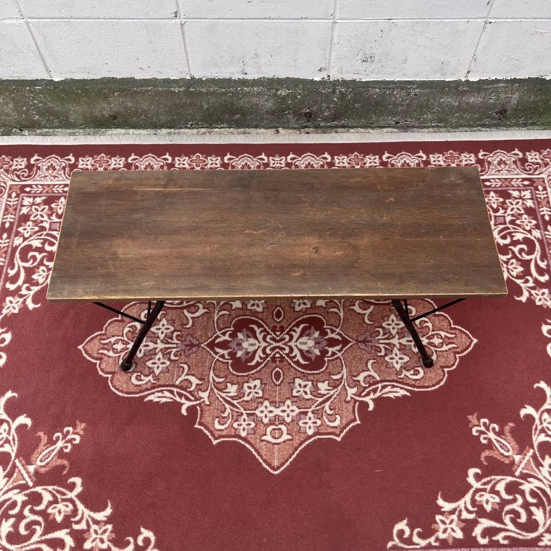 古家具アンティーク◾️鉄脚アイアン×木製無垢材 一枚板天板 折り畳みテーブル 机