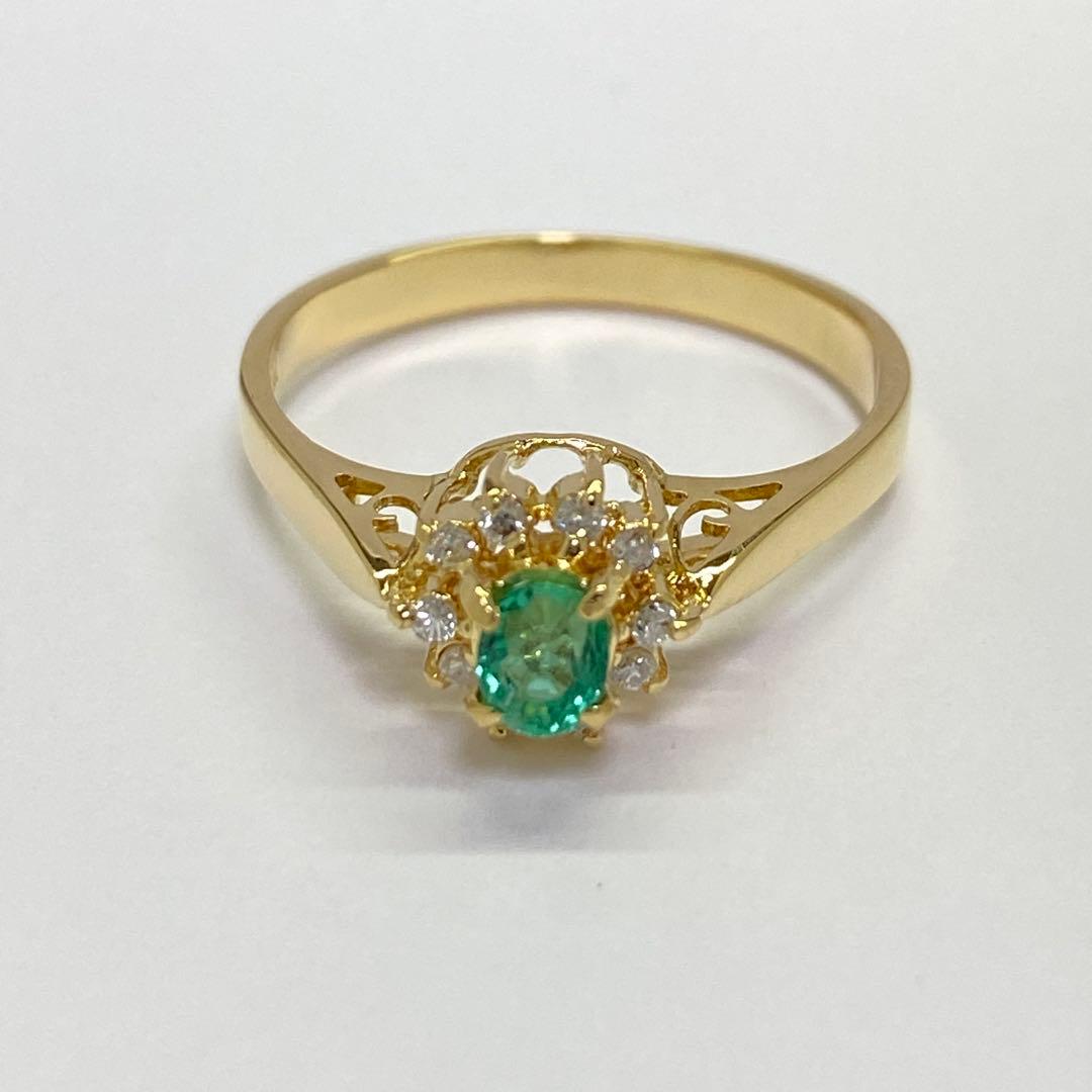 K18　天然エメラルドリング　サイズ11.5号　18金　ダイヤモンド　5月誕生石