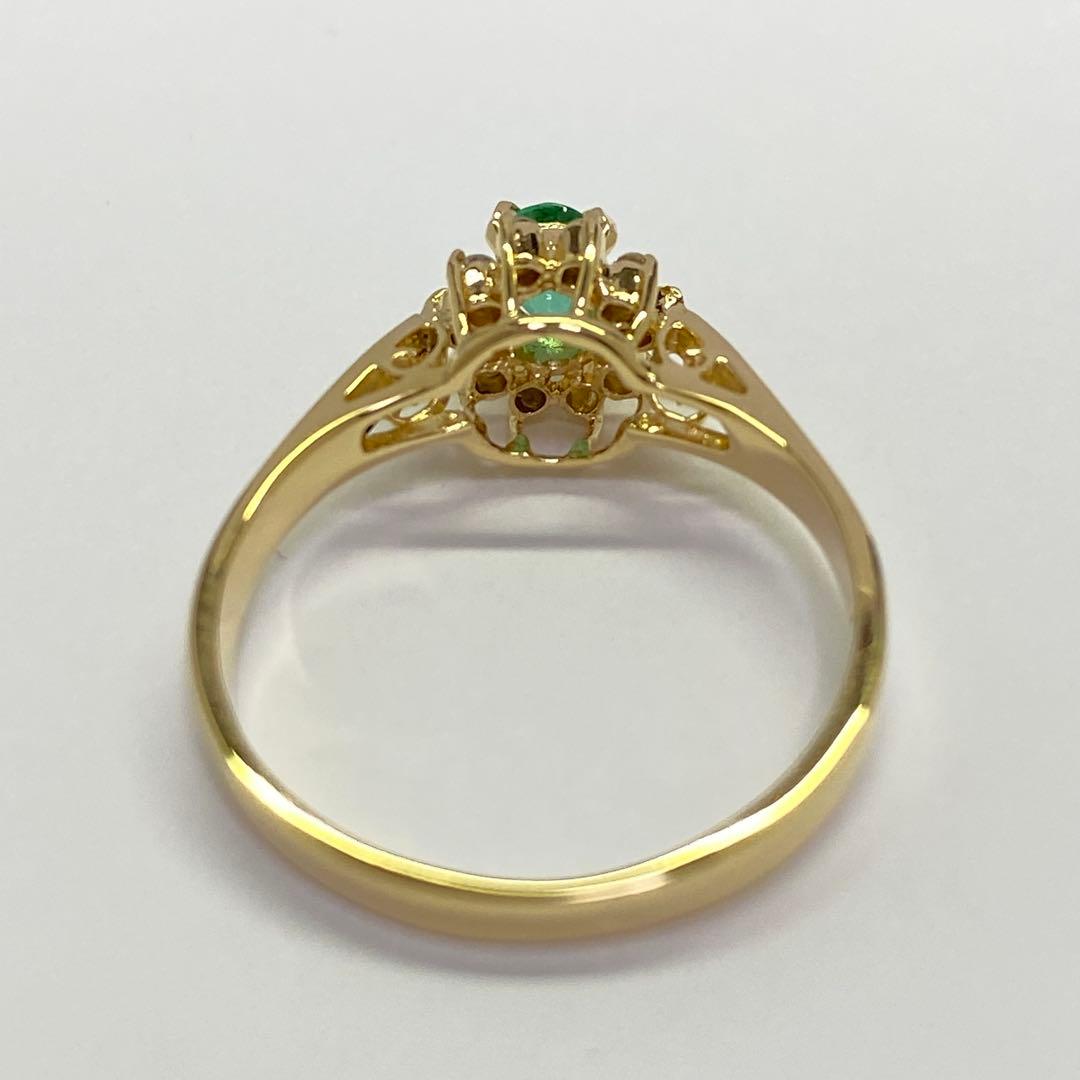 K18　天然エメラルドリング　サイズ11.5号　18金　ダイヤモンド　5月誕生石