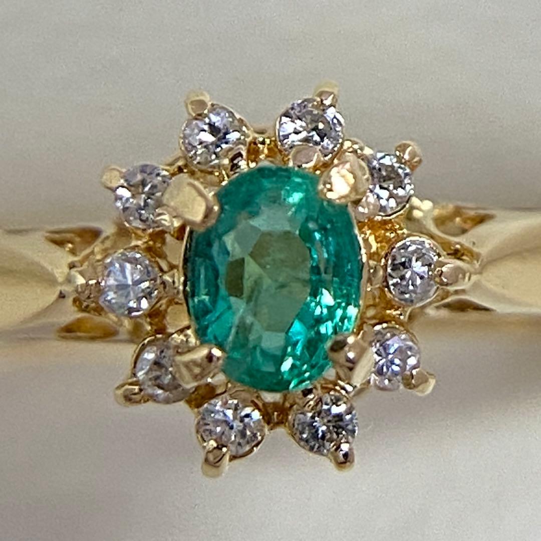 K18　天然エメラルドリング　サイズ11.5号　18金　ダイヤモンド　5月誕生石