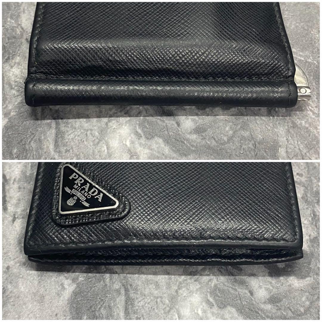 RFID搭載✨プラダ　二つ折り　マネークリップ　三角ロゴ　サフィアーノ　ブラック