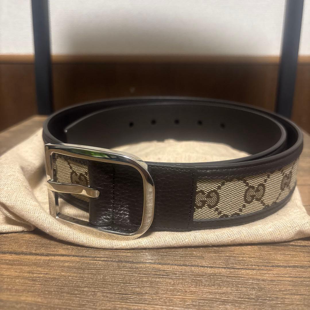 GUCCI GGキャンパスパターン レザーベルト　サイズ90