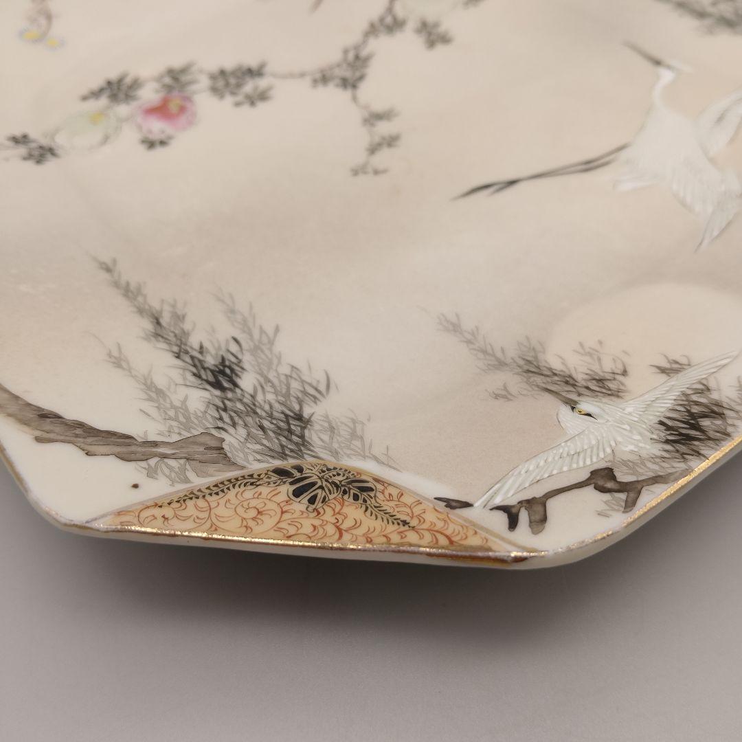 明治時代　輸出品　里帰り　横浜焼　白鷺　オールドニッポン　皿　骨董